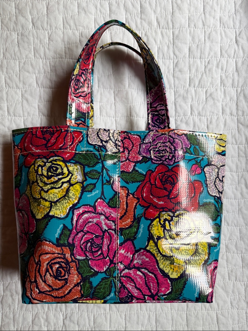 Consuela Turquoise Floral Mini Tote with Pink & Yellow Roses - Picture 4 of 6